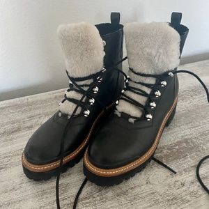 Marc Fisher leather with fur lining lace up boots